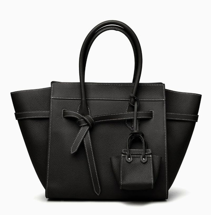 Black raffia woven tote bag with removable raffia sunglasses case on long chain