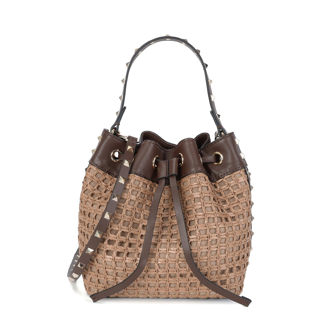 Raffia bucket bag side view
