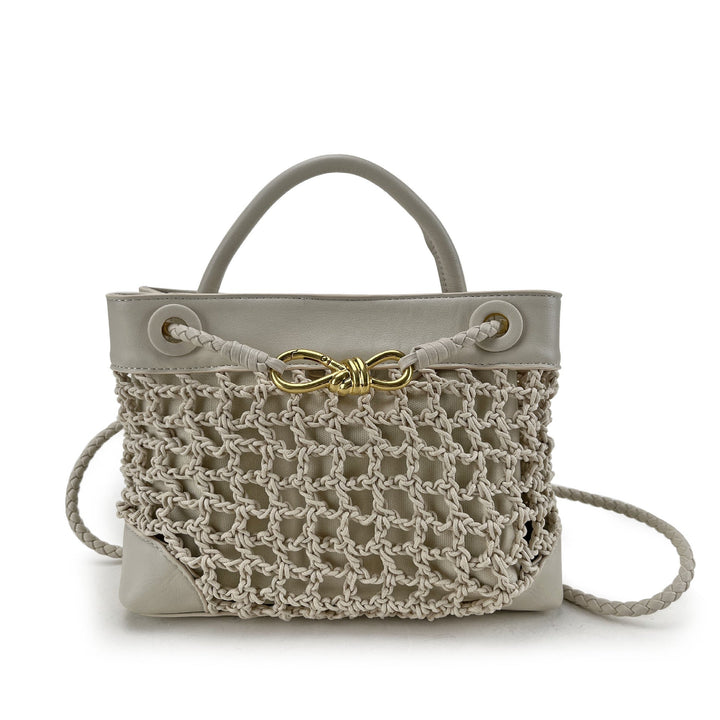 Macrame style net bag with braided rope strap