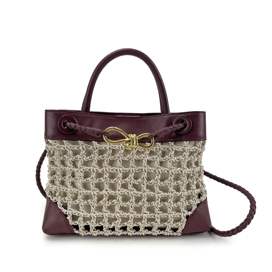 Light blue leather top handle net bag