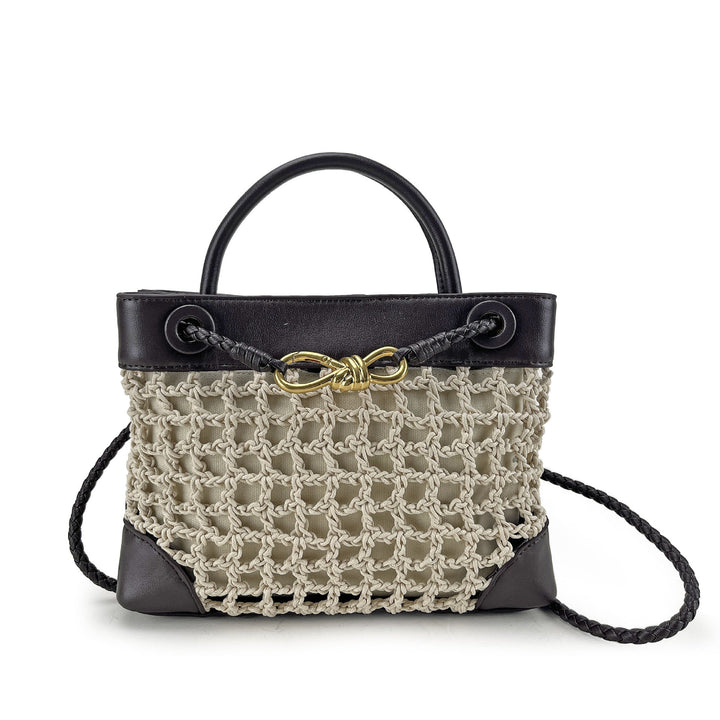 Coastal inspired woven net bag with gold hardware