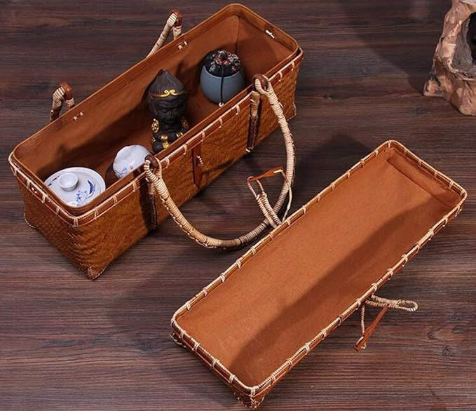 Namrico handwoven bamboo basket bag ethnic artisan style in warm honey brown