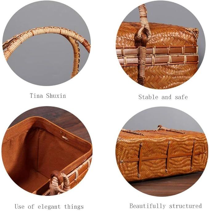 Brown woven basket with close-up details on a gray background