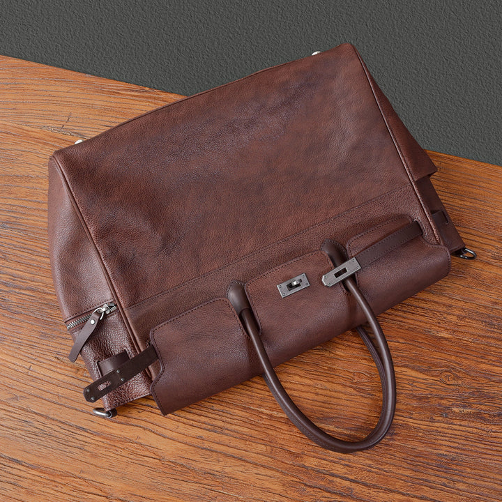 Black &amp; Brown pebbled leather artisan work bag with silver hardware