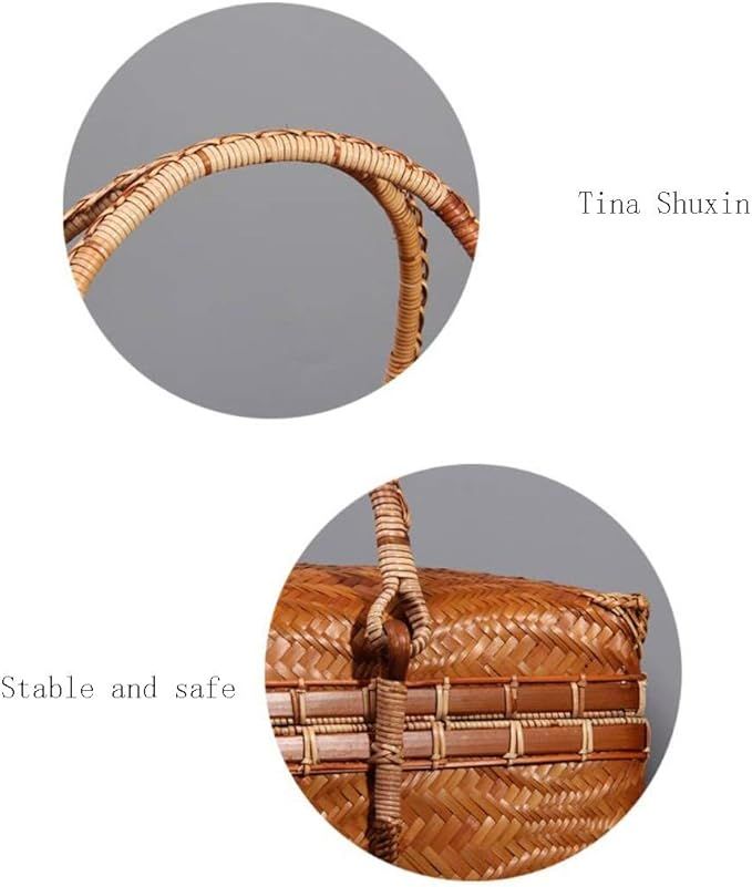 Woven basket with handles on a gray background, featuring the brand &