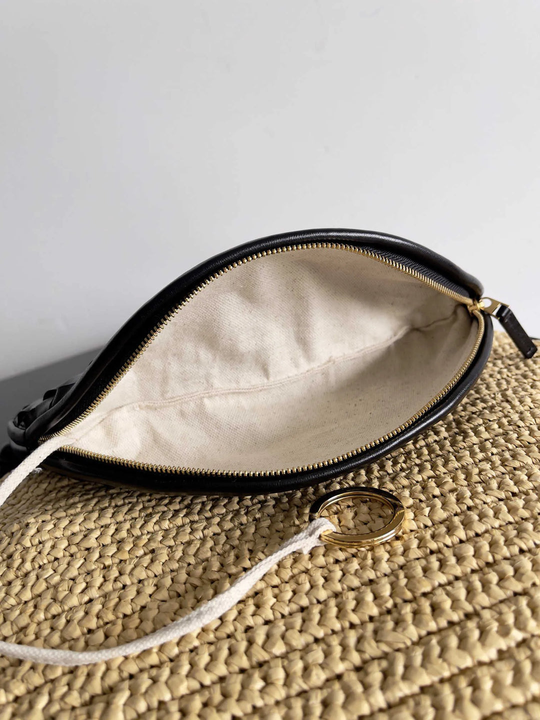 Boho hobo straw bag with leather closure flap