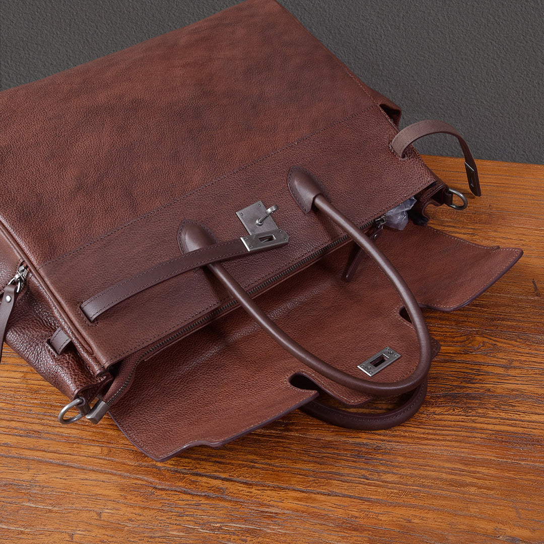 pebbled leather artisan work bag with silver hardware