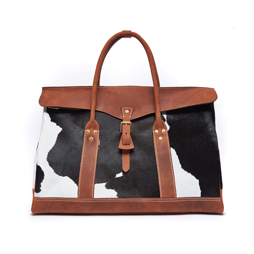 Cowhide tote bag side view