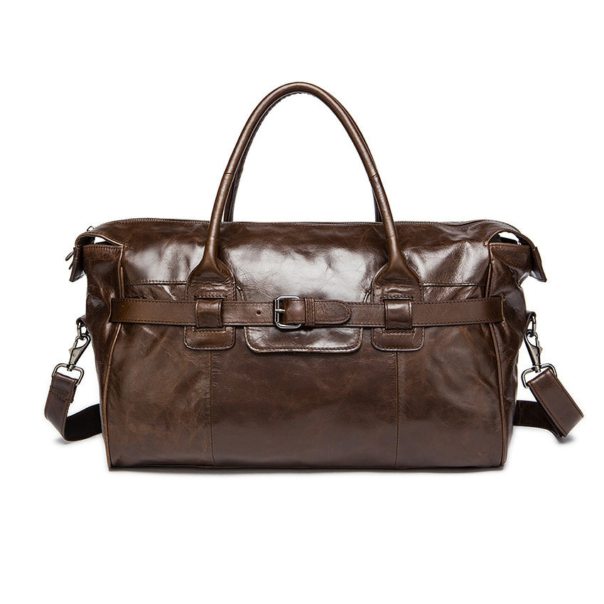 Brown travel bag back view