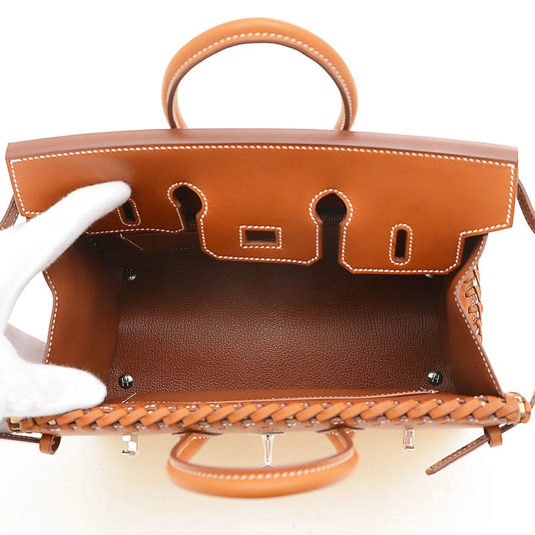 Luxury basket bag with silver padlock closure