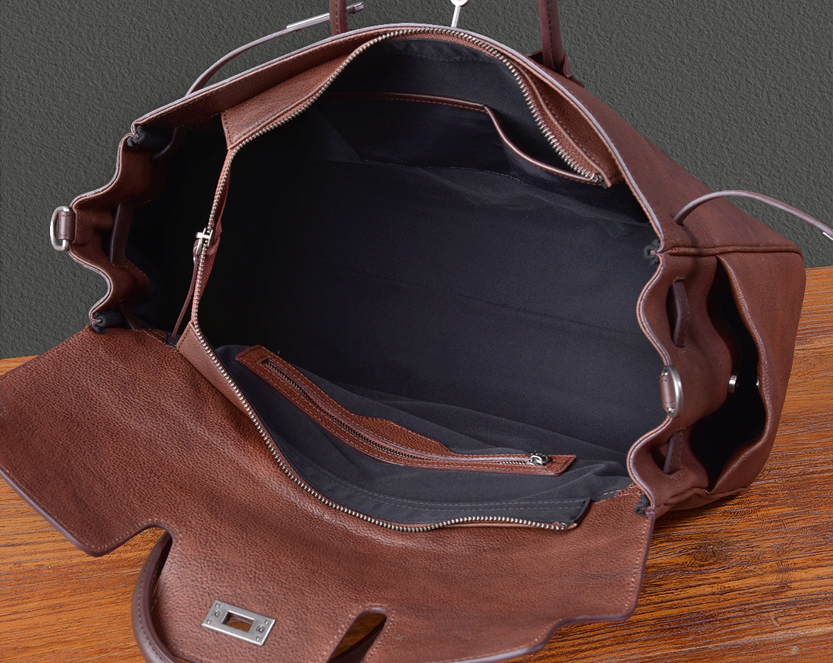 Artisan Voyager Leather Work Bag - Black & Brown Executive Tote