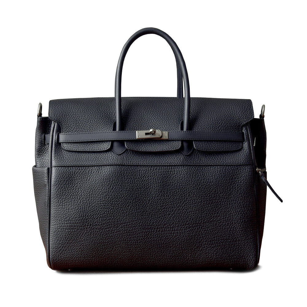 Large black pebbled leather work tote with lock