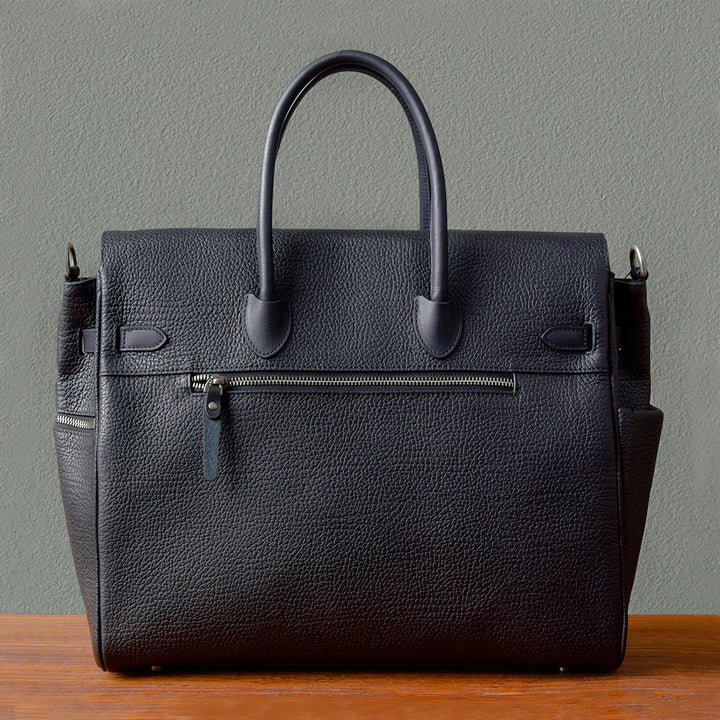 Luxury black leather tote for work and travel