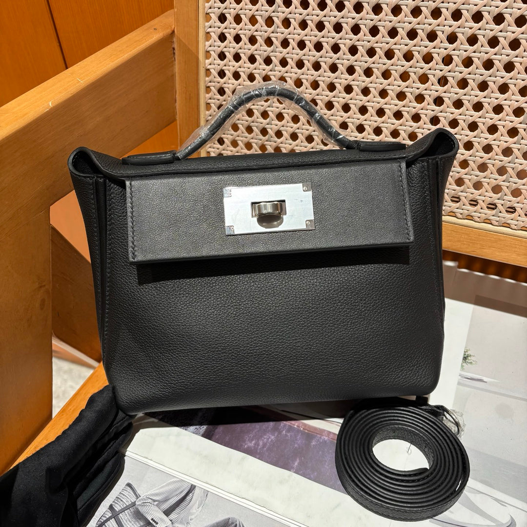 Pebbled Leather Top Handle Bag