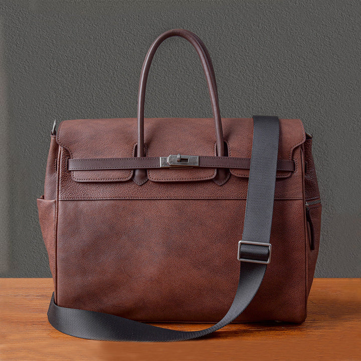 Executive black leather bag with silver turn lock