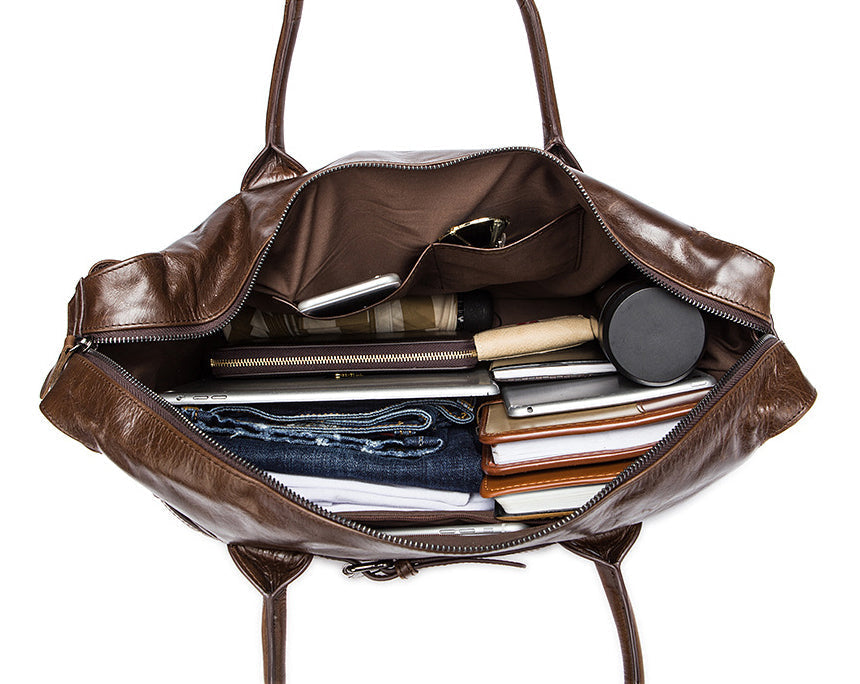 Genuine full grain leather travel duffel bag