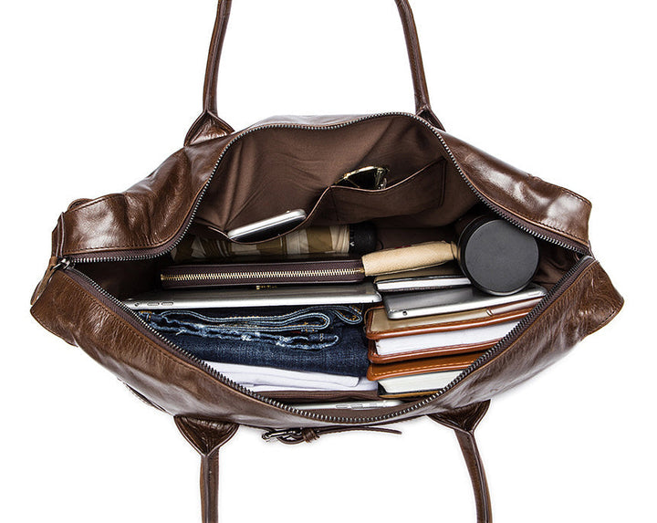 Genuine full grain leather travel duffel bag