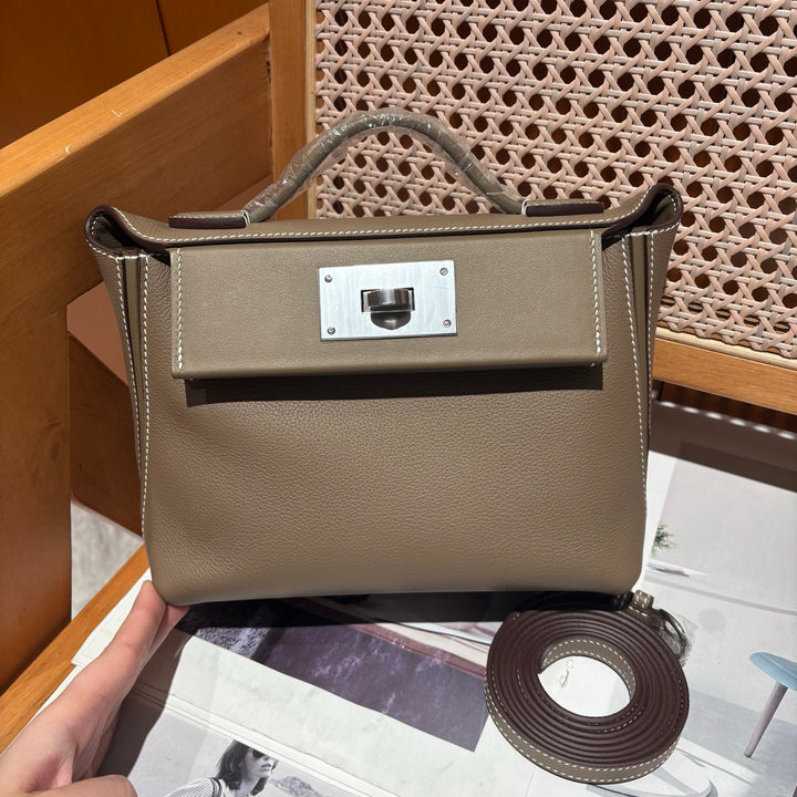 Pebbled Leather Top Handle Bag