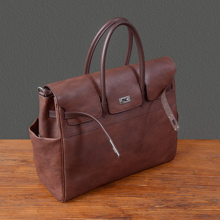 Black &amp; Brown pebbled leather artisan work bag with silver hardware and shoulder strap