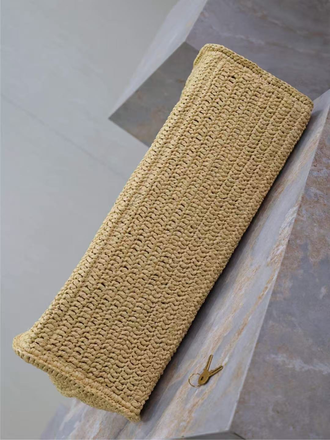 Large crochet raffia bag with structured base