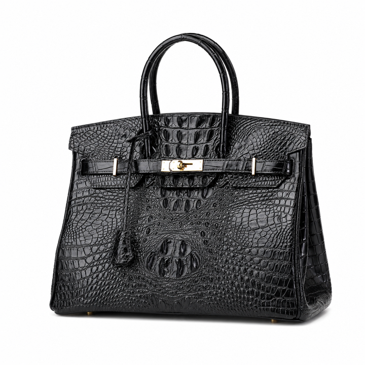 Croc Embossed Leather Handbag