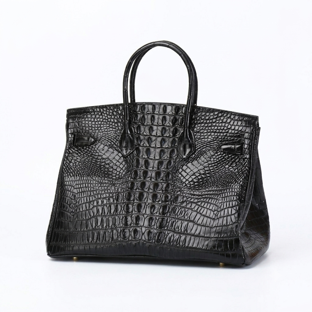 Croc Embossed Leather Handbag