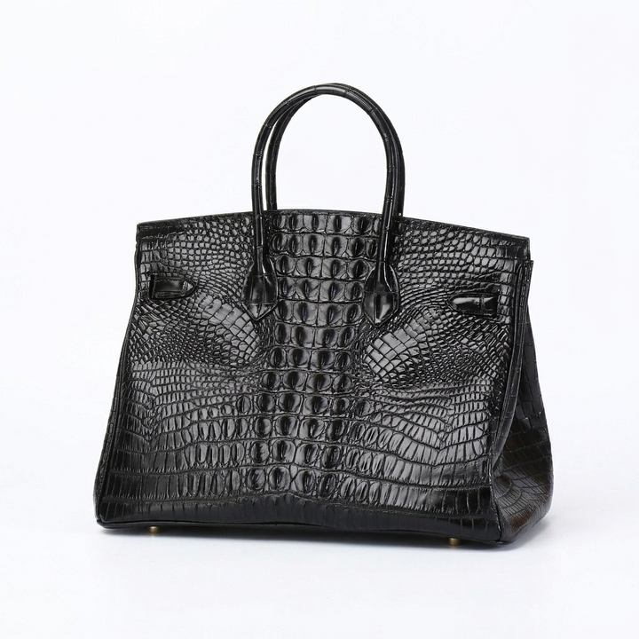 Croc Embossed Leather Handbag