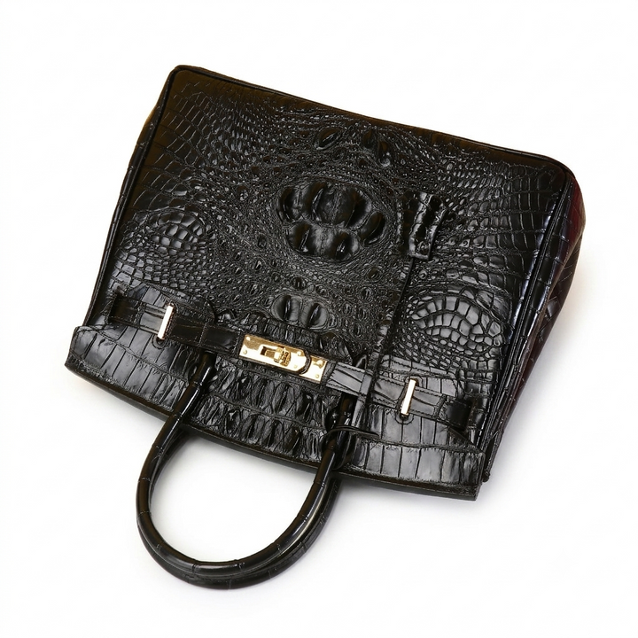 Croc Embossed Leather Handbag