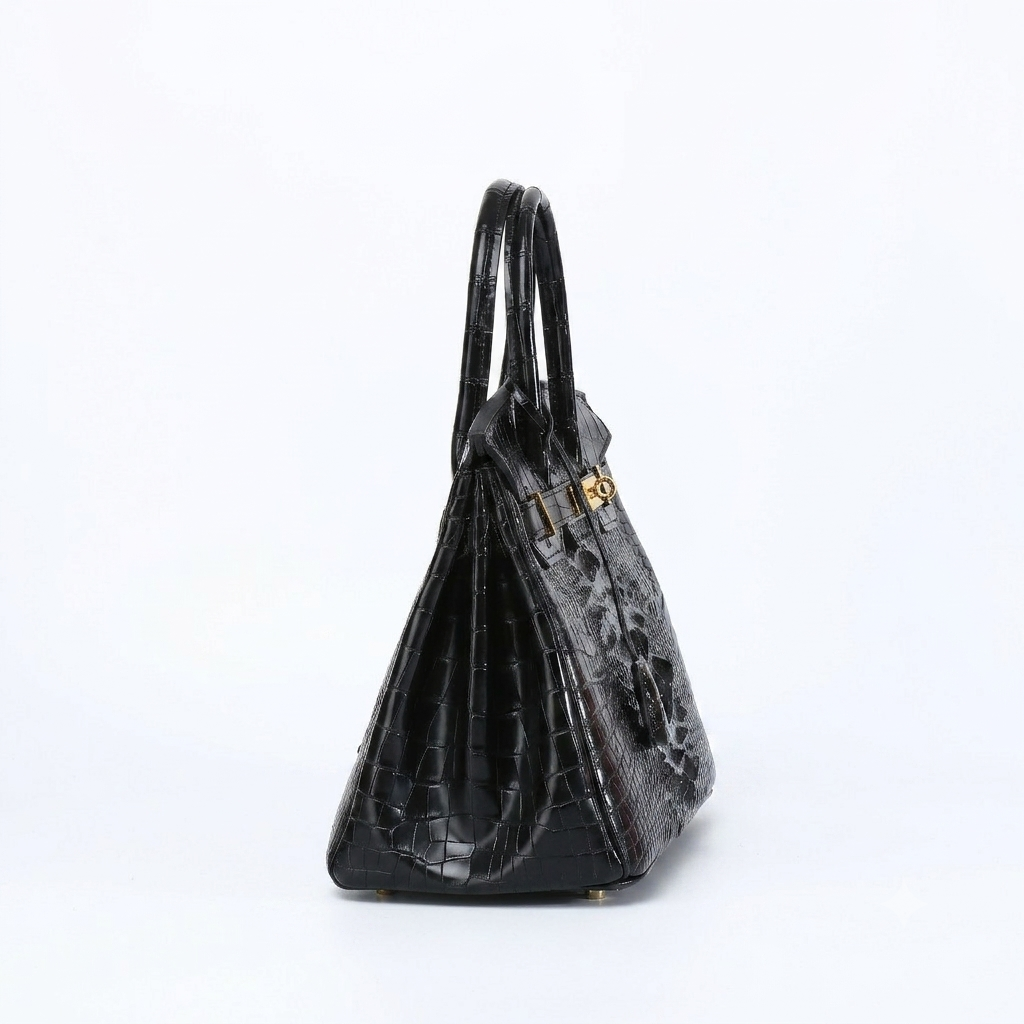 Croc Embossed Leather Handbag