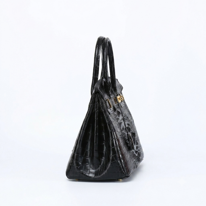 Croc Embossed Leather Handbag