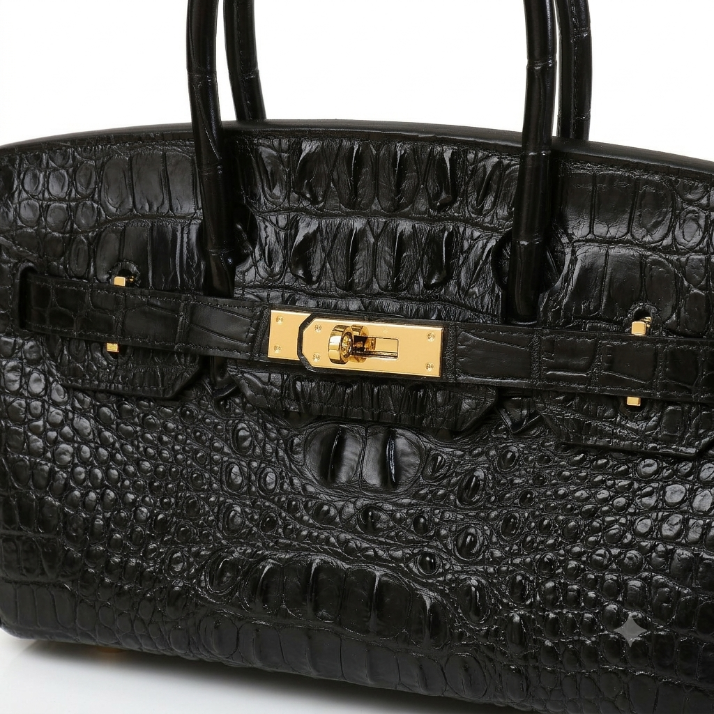 Croc Embossed Leather Handbag