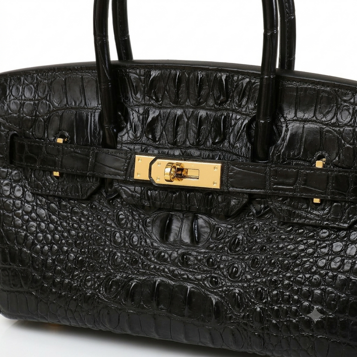 Croc Embossed Leather Handbag