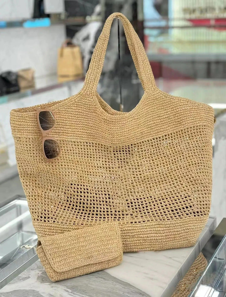 Oversized raffia bag back view