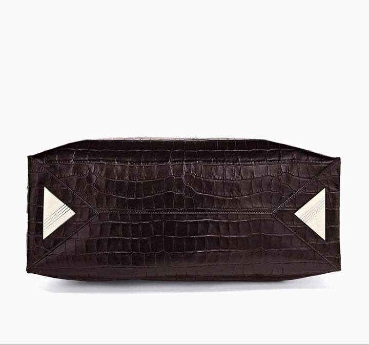 Premium calf leather croc tote bag back view with clean structured body