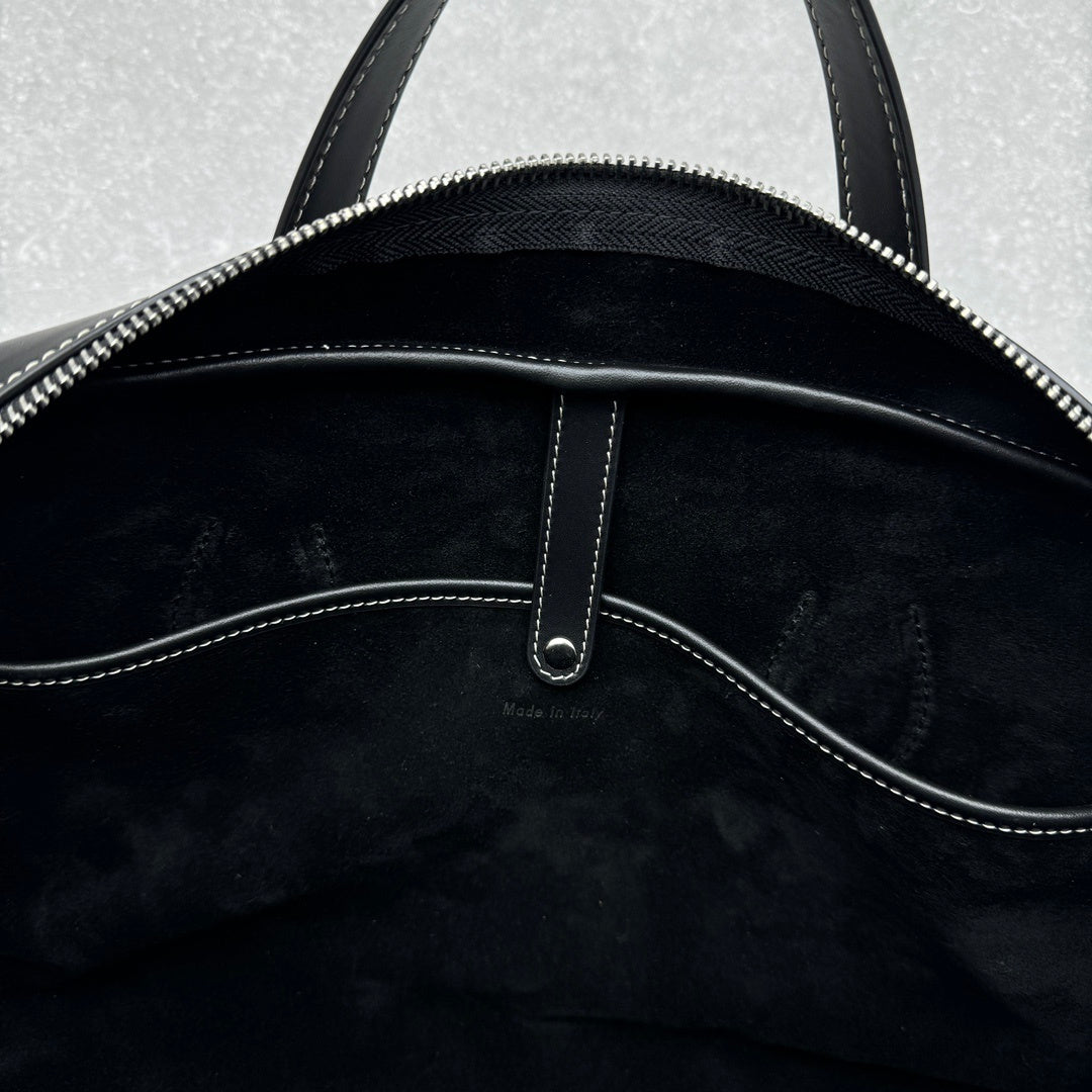 Structured black leather doctor style carryall