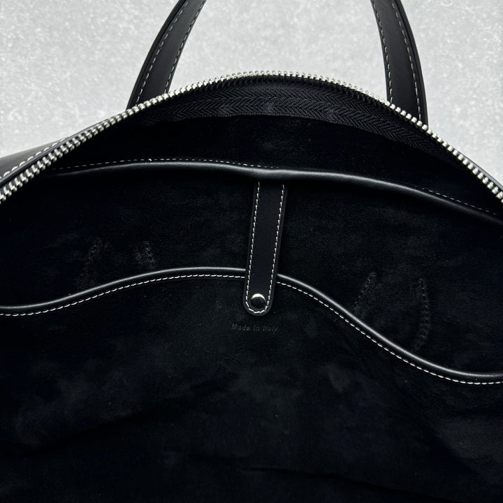 Structured black leather doctor style carryall