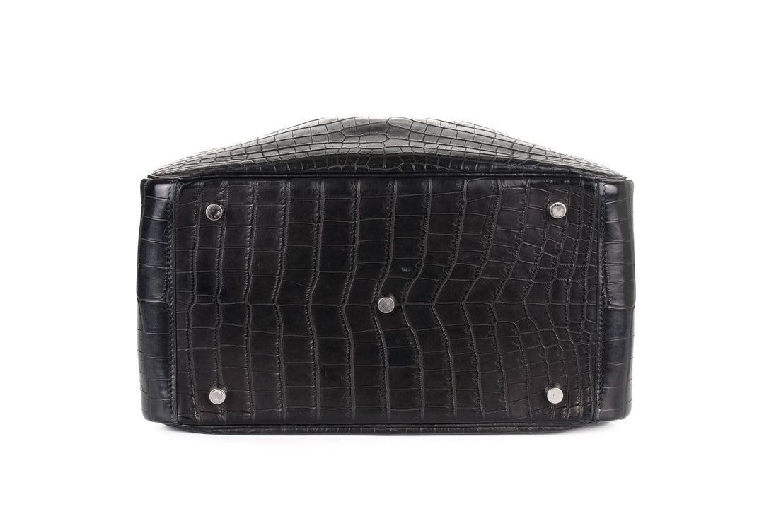 Matte Niloticus crocodile bag top view open showing spacious tonal leather interior