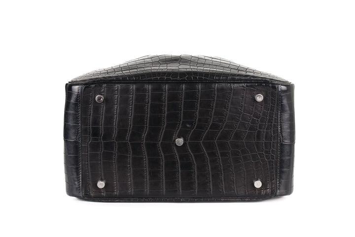 Matte Niloticus crocodile bag top view open showing spacious tonal leather interior