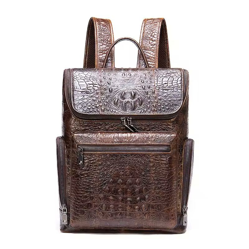 Croc-Embossed Cowhide Flap Backpack