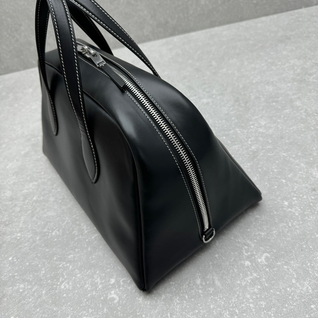 Classic black leather carryall handbag for women