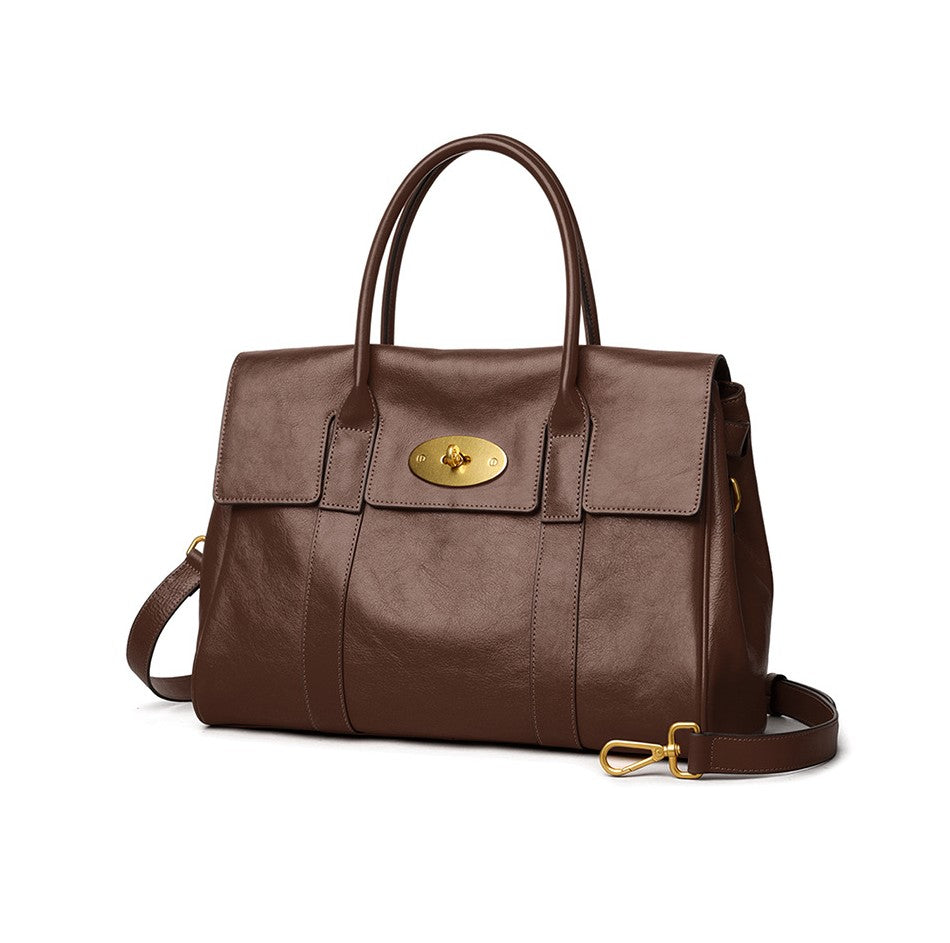 Large capacity cowhide tote bag in three colors brown black and camel