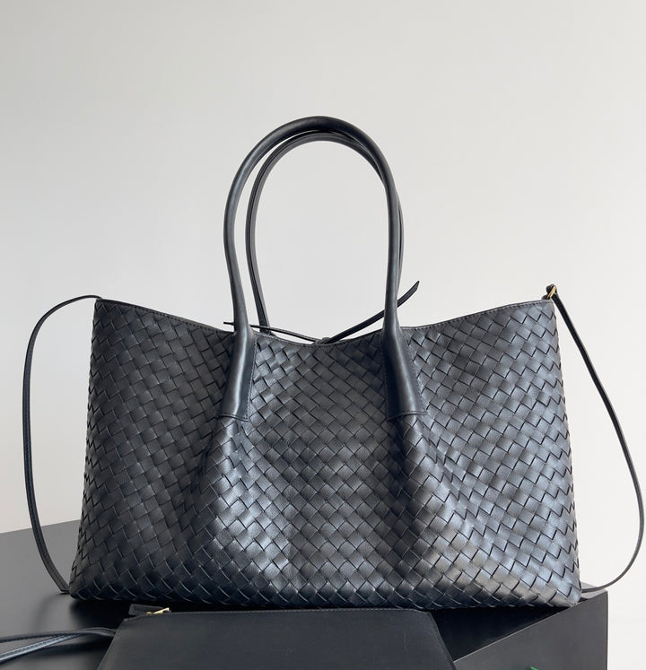 Namrico handwoven leather unisex tote bag in dark brown with crossbody strap