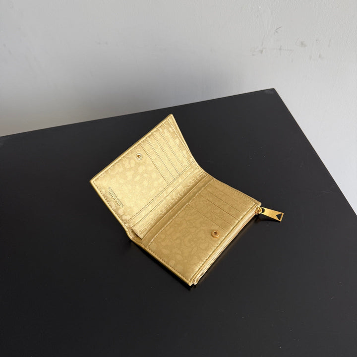 Flat gold leather wallet for cards and cash