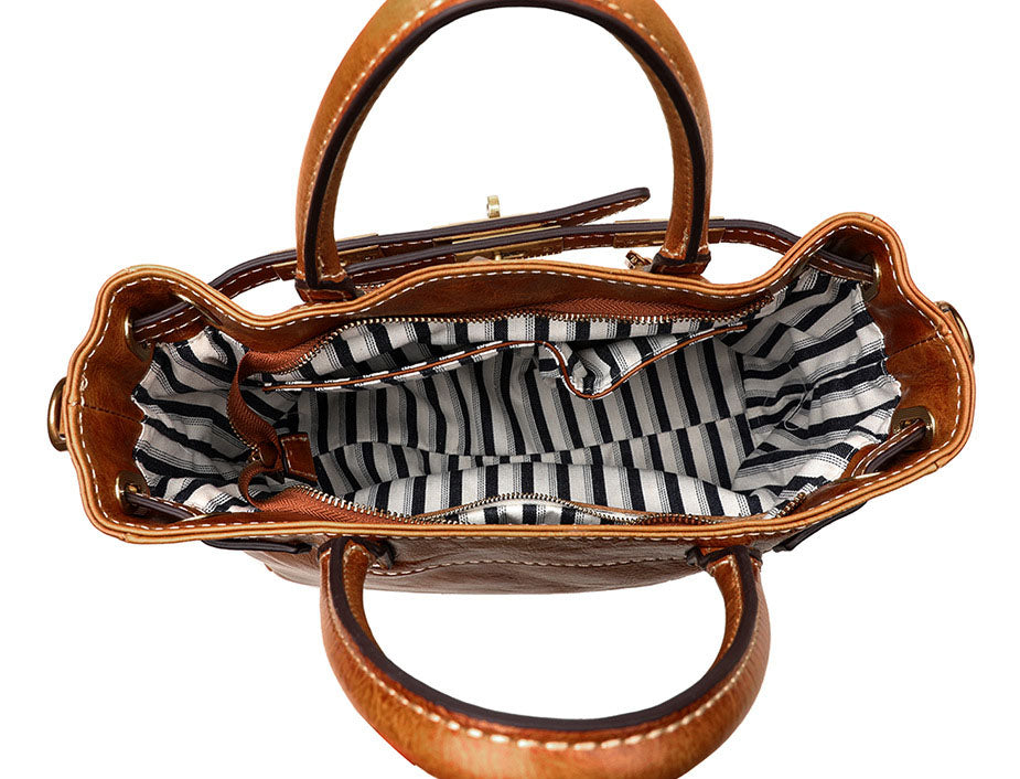 Vintage style oil wax leather handbag in tan