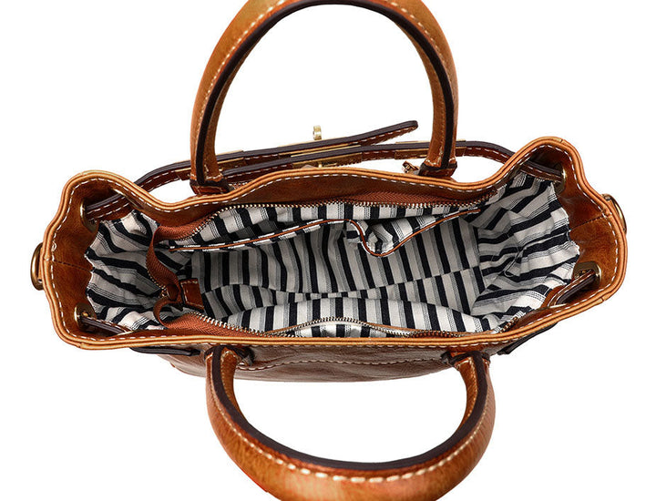 Vintage style oil wax leather handbag in tan