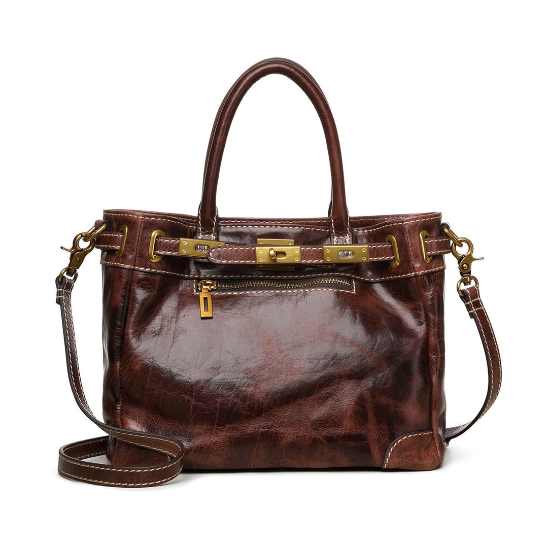 Leather tote lock detail