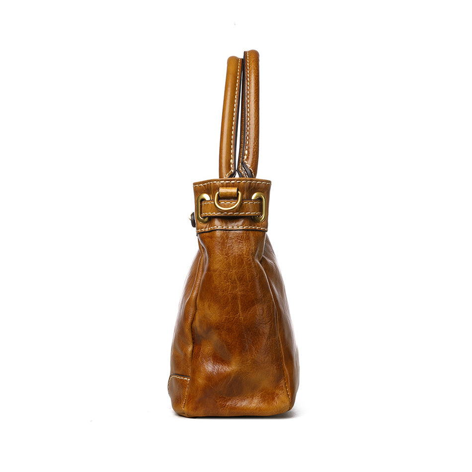 Genuine oil wax leather shoulder bag for women