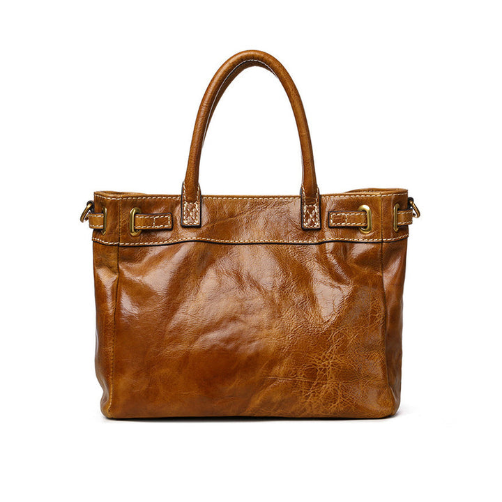Honey tan Italian leather tote with turn lock