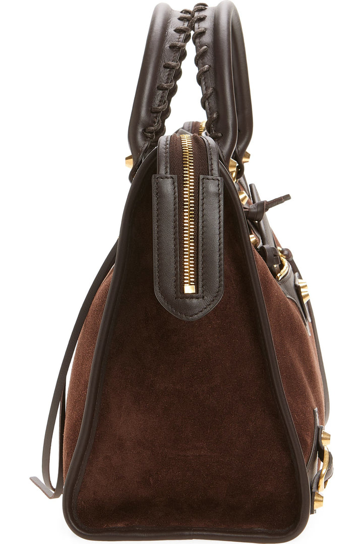 Namrico Le City suede tote bag with dust bag included flat lay product shot
