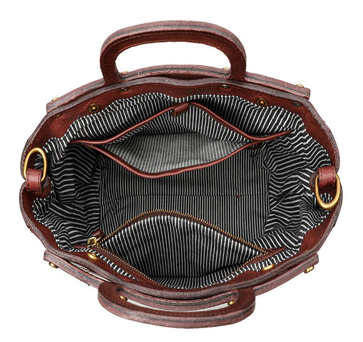 Diamond quilted mahogany leather handbag